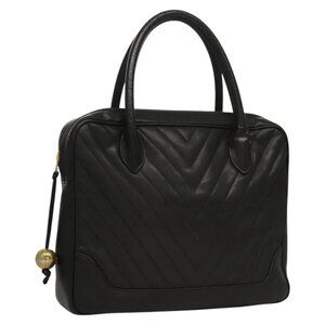 CHANEL V Stitch Hand Bag Grained Calf Skin Black CC Auth bs23946